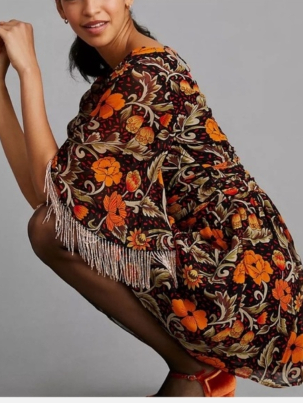 Anthropologie Verb by Pallavi Singhee Fringed Mini Dress size MP - Picture 5 of 13